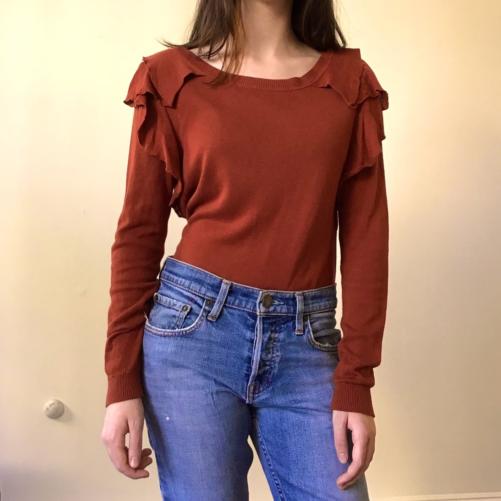 Simply Vera by Vera Wang Light-weight Long-sleeved Knit with Ruffled Shoulders